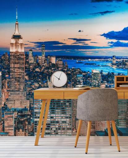 Papel pintado de tonos dorados y azules de Nueva York