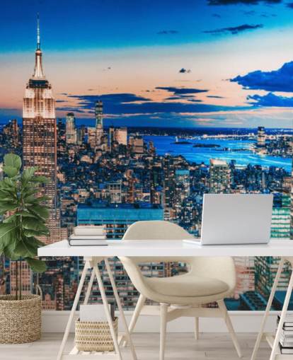 Papel pintado de tonos dorados y azules de Nueva York