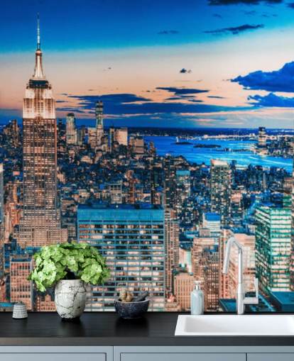 New York Rose Gold and Blue Tints Wallpaper