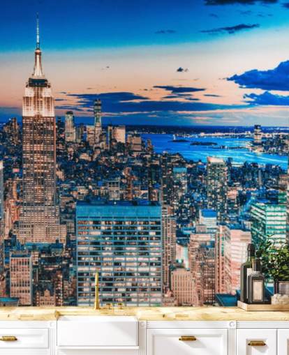 Papel pintado de tonos dorados y azules de Nueva York