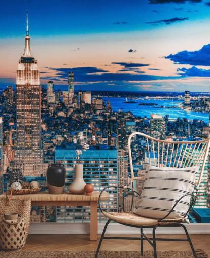 New York Roségold und blaue Farbtöne bemalte Tapete New York Roségold und blaue Farbtöne bemalte Tapete
