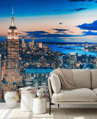 Papel pintado de tonos dorados y azules de Nueva York