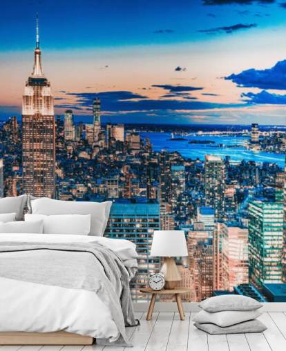 Papel de parede de tons de ouro rosa e azul de Nova York Papel de parede de tons de ouro rosa e azul de Nova York