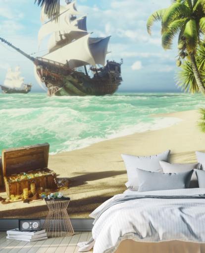 treasure chest on beach wallpaper