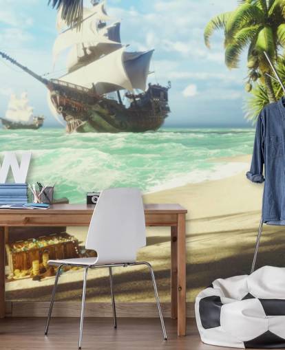 treasure chest on beach wallpaper