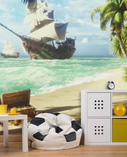 treasure chest on beach wallpaper