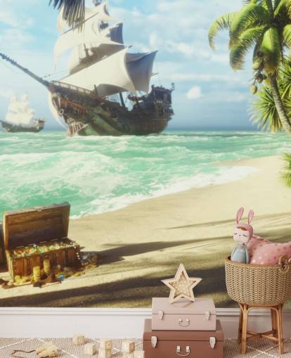 treasure chest on beach wallpaper