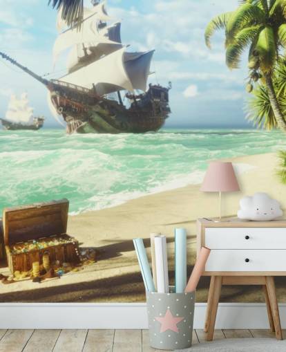 treasure chest on beach wallpaper