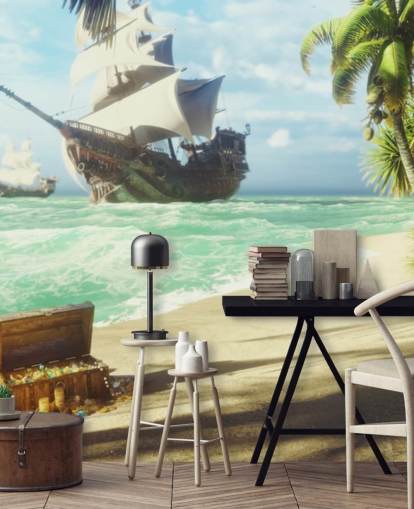 treasure chest on beach wallpaper