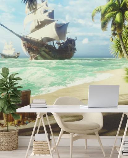 treasure chest on beach wallpaper