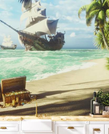 treasure chest on beach wallpaper