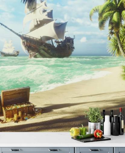 treasure chest on beach wallpaper