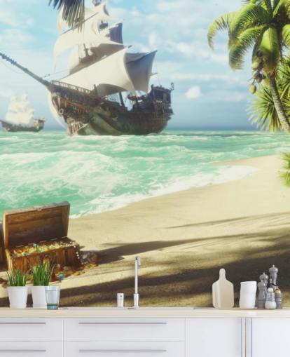 treasure chest on beach wallpaper