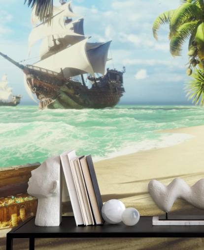 treasure chest on beach wallpaper