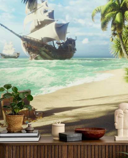 treasure chest on beach wallpaper