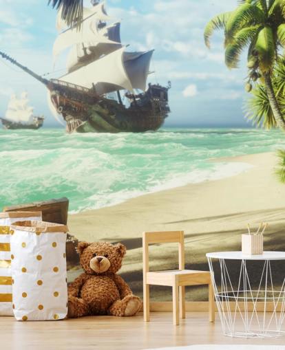 forziere sulla carta da parati spiaggia