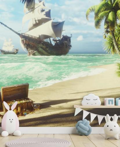 treasure chest on beach wallpaper