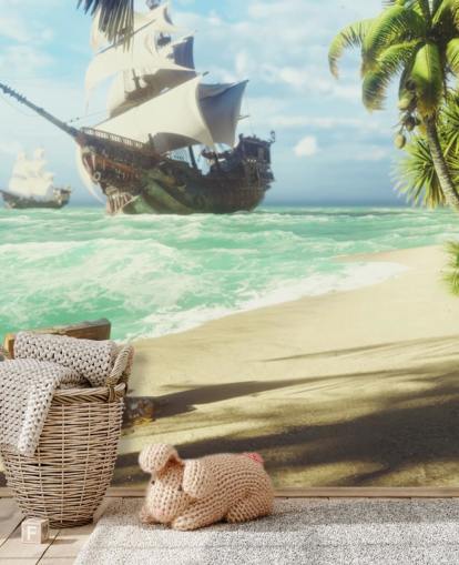 papier peint coffre au trésor sur la plage