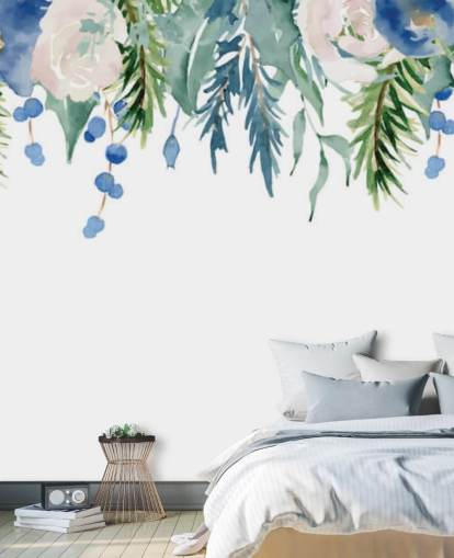 blå och grön hängande blommor på vit bakgrund tapeter blå och grön hängande blommor på vit bakgrund tapeter