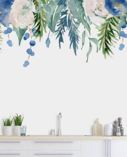 fiori appesi blu e verdi su sfondo bianco carta da parati fiori appesi blu e verdi su sfondo bianco carta da parati