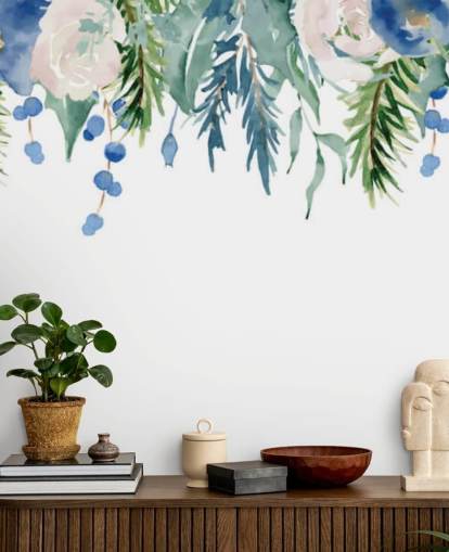 blue and green hanging flowers on white background wallpaper blue and green hanging flowers on white background wallpaper