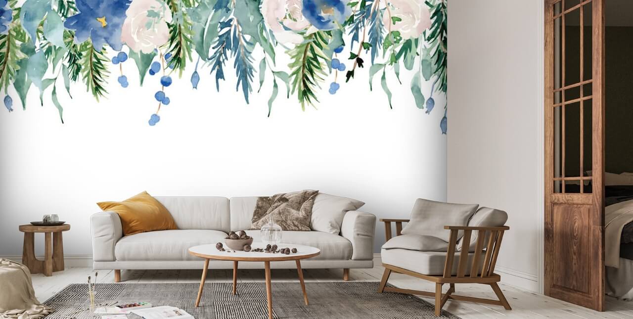 Blue Hanging Flowers Wallpaper Wallsauce UK