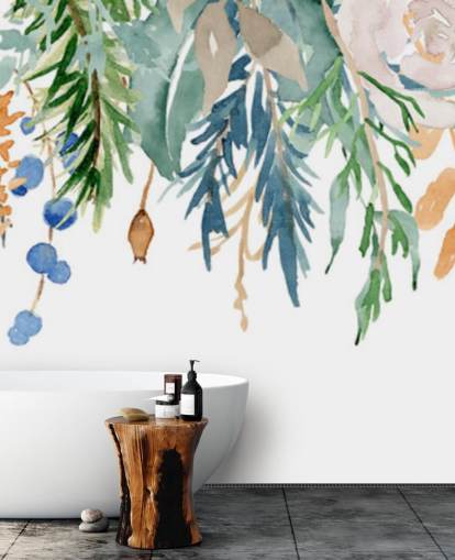 Koraal en blauwe hangende bloemen Bloemen behang