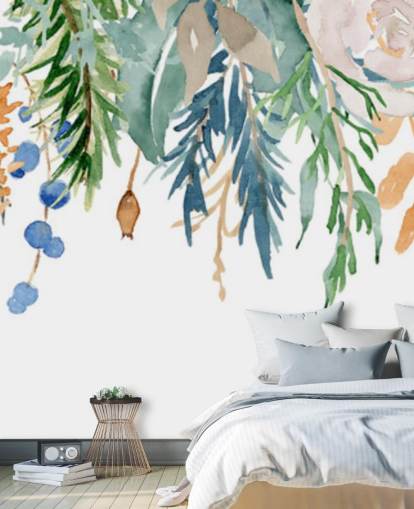 Koralle und blaue hängende Blumen Floral Hintergrundbild Koralle und blaue hängende Blumen Floral Hintergrundbild