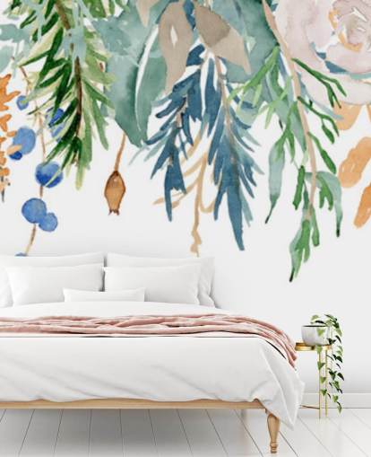 Koraal en blauwe hangende bloemen Bloemen behang