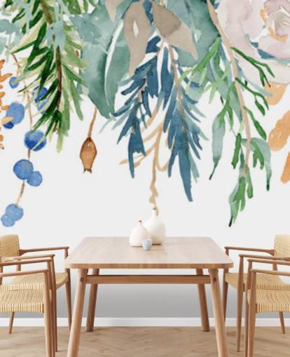 Koralle und blaue hängende Blumen Floral Hintergrundbild