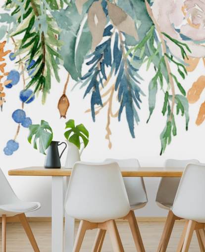 Coral and Blue Hanging Flowers Floral Wallpaper