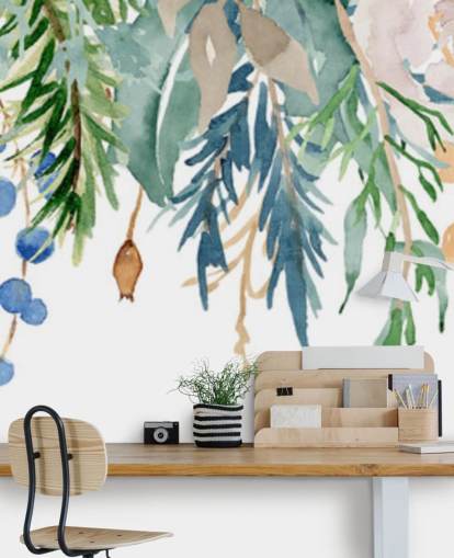 Koraal en blauwe hangende bloemen Bloemen behang Koraal en blauwe hangende bloemen Bloemen behang