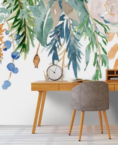 Koraal en blauwe hangende bloemen Bloemen behang