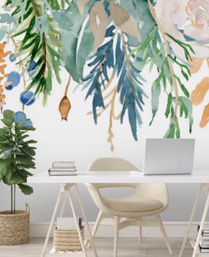 Koralle und blaue hängende Blumen Floral Hintergrundbild