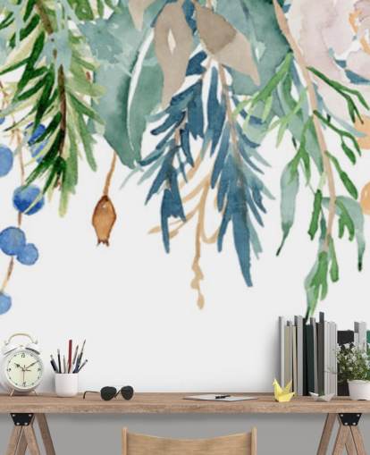 Coral and Blue Hanging Flowers Floral Wallpaper