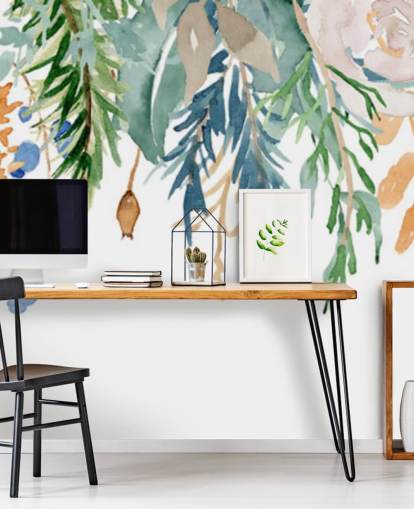 Coral and Blue Hanging Flowers Floral Wallpaper