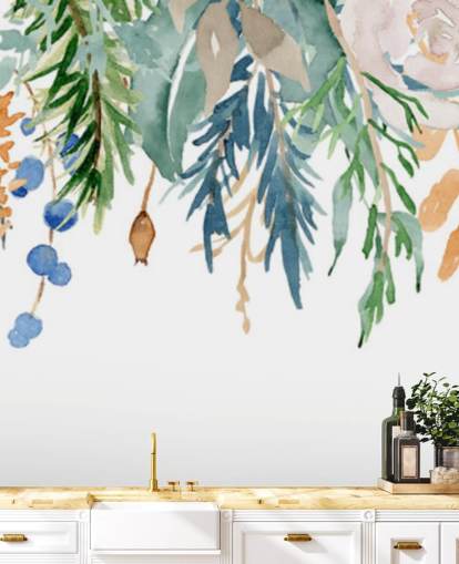 Coral and Blue Hanging Flowers Floral Wallpaper