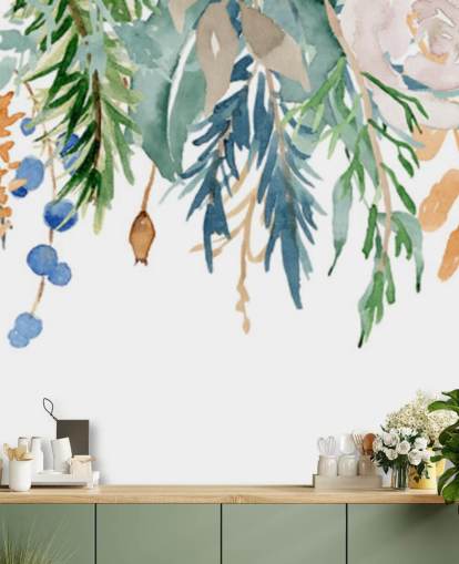 Koralle und blaue hängende Blumen Floral Hintergrundbild