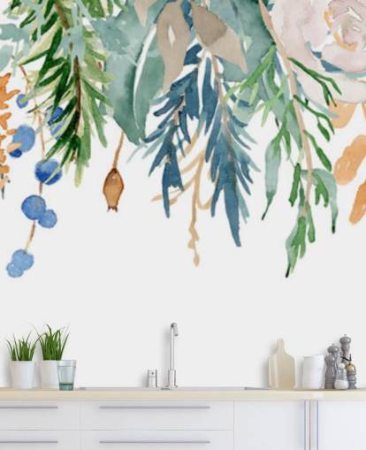 Coral and Blue Hanging Flowers Floral Wallpaper