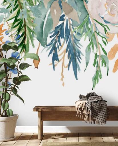 Coral and Blue Hanging Flowers Floral Wallpaper