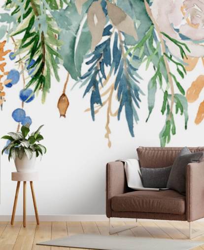 Coral and Blue Hanging Flowers Floral Wallpaper