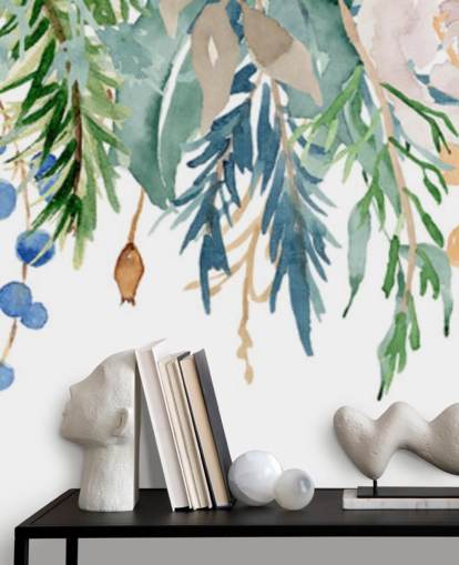 Coral and Blue Hanging Flowers Floral Wallpaper