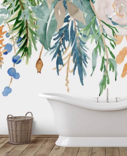 Coral and Blue Hanging Flowers Floral Wallpaper