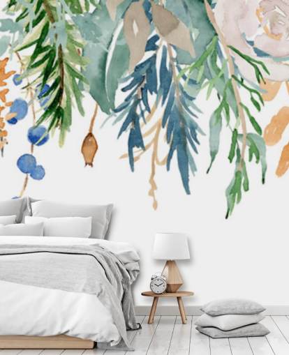 Koraal en blauwe hangende bloemen Bloemen behang