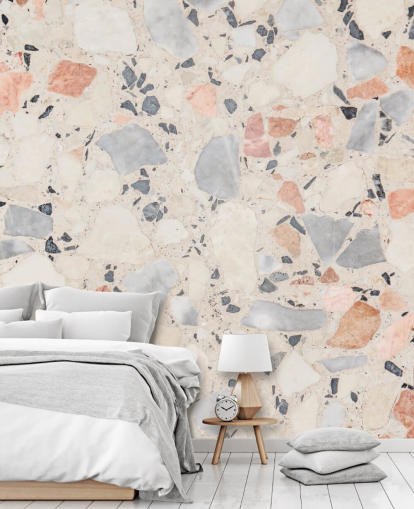 Pastel Skyggefulde Blå og Pink Terrazzo Baggrund