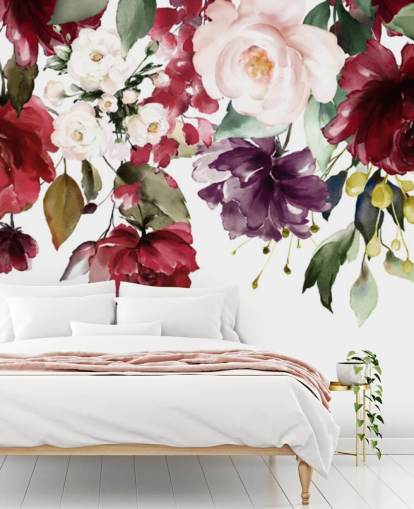 kastanjebruin bloemenbehang genaamd Flower Chandelier voor slaapkamers, woonkamers en eetkamers