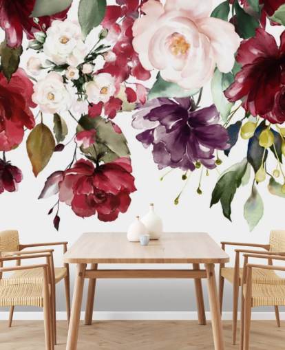 rødbrun blomstertapet kaldet Flower Chandelier til soveværelser, stuer og spisestuer