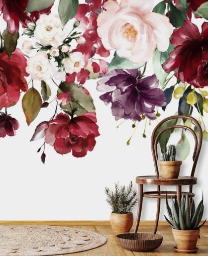 papel de parede floral marrom chamado Flower Chandelier para quartos, salas de estar e salas de jantar