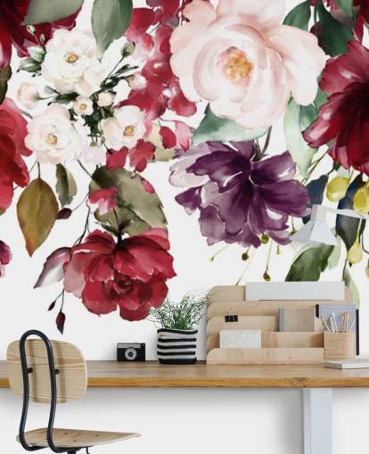 kastanjebruin bloemenbehang genaamd Flower Chandelier voor slaapkamers, woonkamers en eetkamers