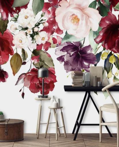 rödbrun blommig tapet kallad Flower Chandelier för sovrum, vardagsrum och matsalar